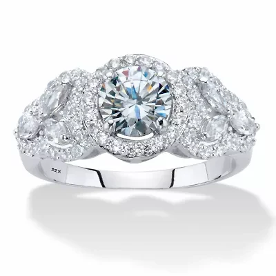 2.44 Cttw. Round Cubic Zirconia Platinum-plated Silver Halo Engagement Ring