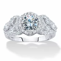 2.44 Cttw. Round Cubic Zirconia Platinum-plated Silver Halo Engagement Ring