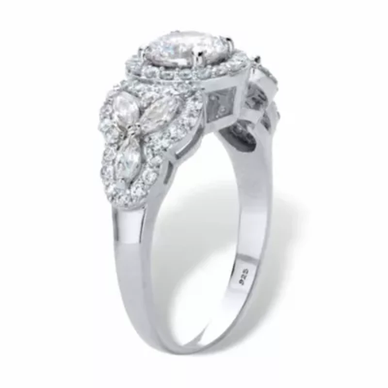 2.44 Cttw. Round Cubic Zirconia Platinum-plated Silver Halo Engagement Ring