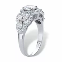 2.44 Cttw. Round Cubic Zirconia Platinum-plated Silver Halo Engagement Ring