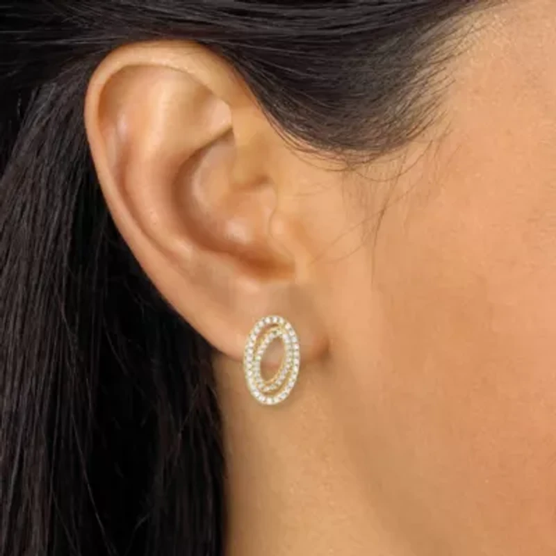 .80 TCW Round CZ Platinum-Plated Ear Concentric Circle Earrings