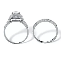 2 Piece 1.67 TCW CZ Halo Bridal Ring Set Platinum-plated Sterling Silver