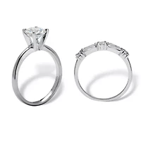 2.06 Cttw. Cubic Zirconia Sterling Silver Solitaire 2-Piece Wedding Ring Set