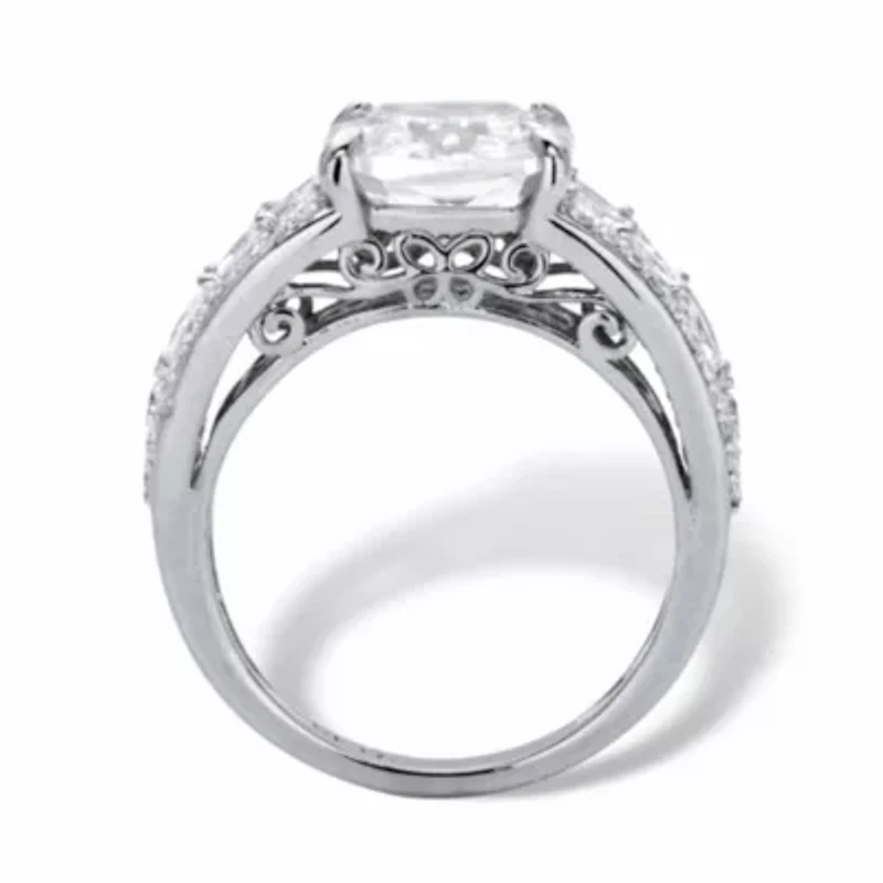 4.35 Cttw. Cushion-Cut Cubic Zirconia Platinum-plated Silver Engagement Ring