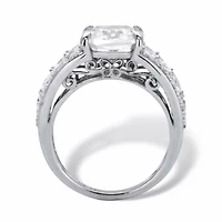4.35 Cttw. Cushion-Cut Cubic Zirconia Platinum-plated Silver Engagement Ring