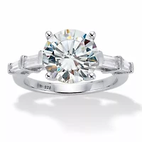 3.08 Cttw. Oval and Baguette Cubic Zirconia Gold-Plated Silver Engagement Ring