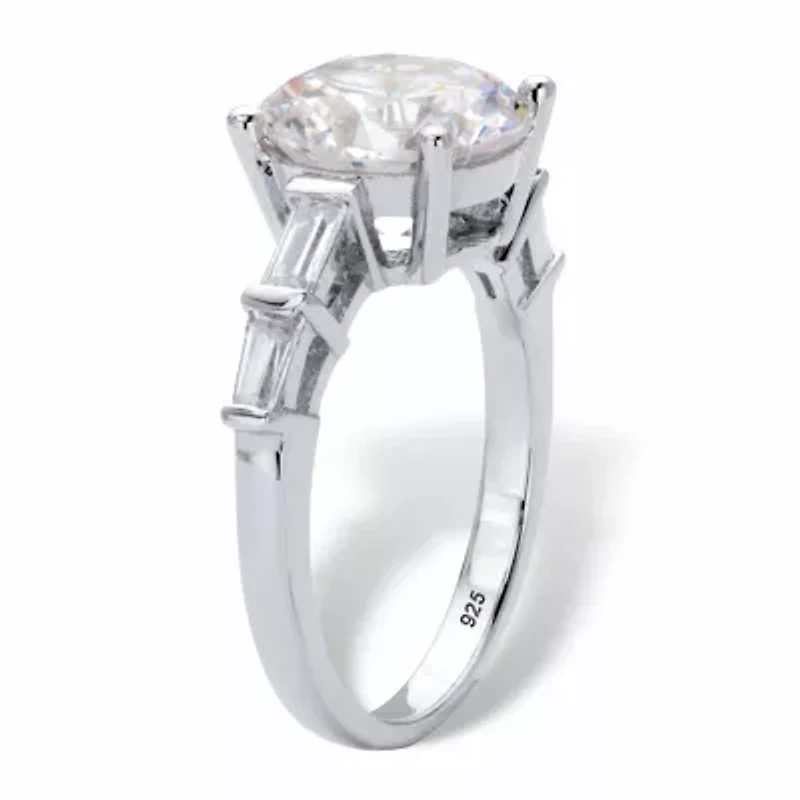 3.08 Cttw. Oval and Baguette Cubic Zirconia Gold-Plated Silver Engagement Ring