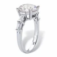 3.08 Cttw. Oval and Baguette Cubic Zirconia Gold-Plated Silver Engagement Ring