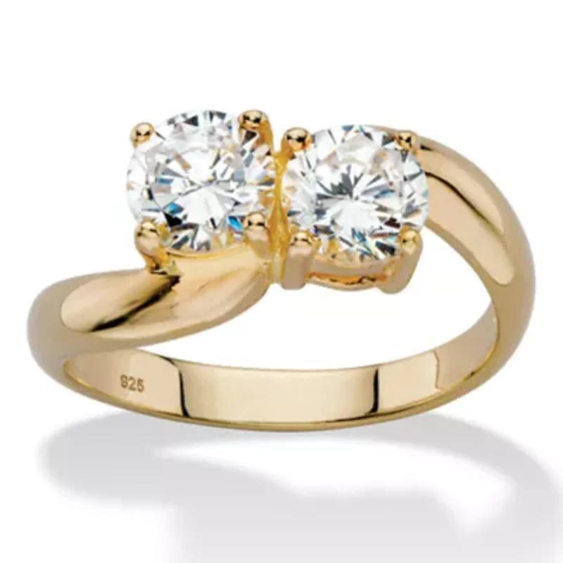 1.96 TCW Cubic Zirconia 14k Yellow Gold-plated Sterling Silver 2-Stone Ring