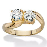 1.96 TCW Cubic Zirconia 14k Yellow Gold-plated Sterling Silver 2-Stone Ring