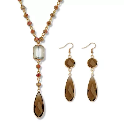 Smoky Crystal Goldtone Drop Necklace and Earrings 2-Piece Set