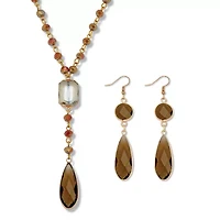 Smoky Crystal Goldtone Drop Necklace and Earrings 2-Piece Set