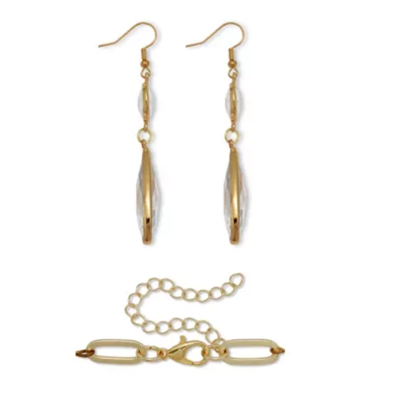 Smoky Crystal Goldtone Drop Necklace and Earrings 2-Piece Set