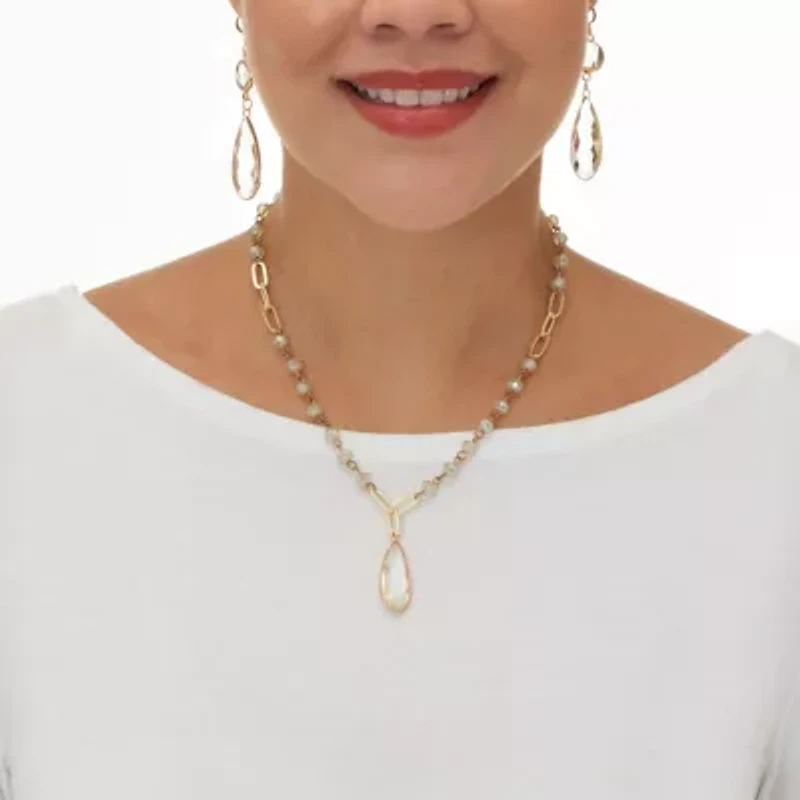 Smoky Crystal Goldtone Drop Necklace and Earrings 2-Piece Set