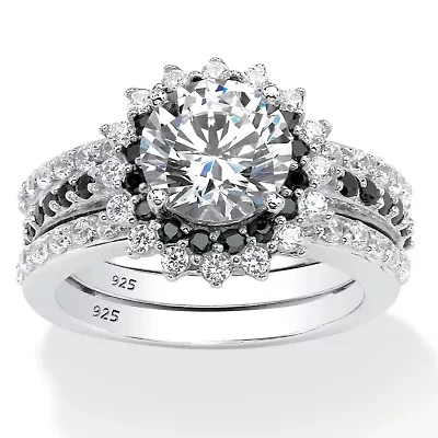 3.12 TCW CZ Vintage-Style Halo Bridal Set Platinum-plated Sterling Silver