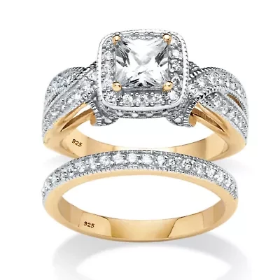 1.78 TCW Cubic Zirconia 2-Piece Bridal Set 14k Gold Over .925 Sterling Silver