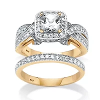 1.78 TCW Cubic Zirconia 2-Piece Bridal Set 14k Gold Over .925 Sterling Silver