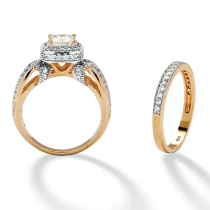 1.78 TCW Cubic Zirconia 2-Piece Bridal Set 14k Gold Over .925 Sterling Silver