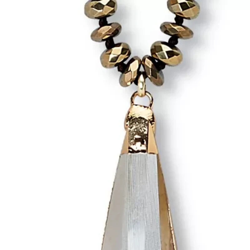 Brown Faceted Crystal Pendant Goldtone Drop Necklace 32-inch