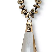 Brown Faceted Crystal Pendant Goldtone Drop Necklace 32-inch