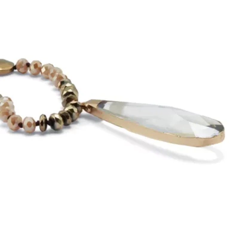 Brown Faceted Crystal Pendant Goldtone Drop Necklace 32-inch