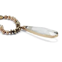 Brown Faceted Crystal Pendant Goldtone Drop Necklace 32-inch