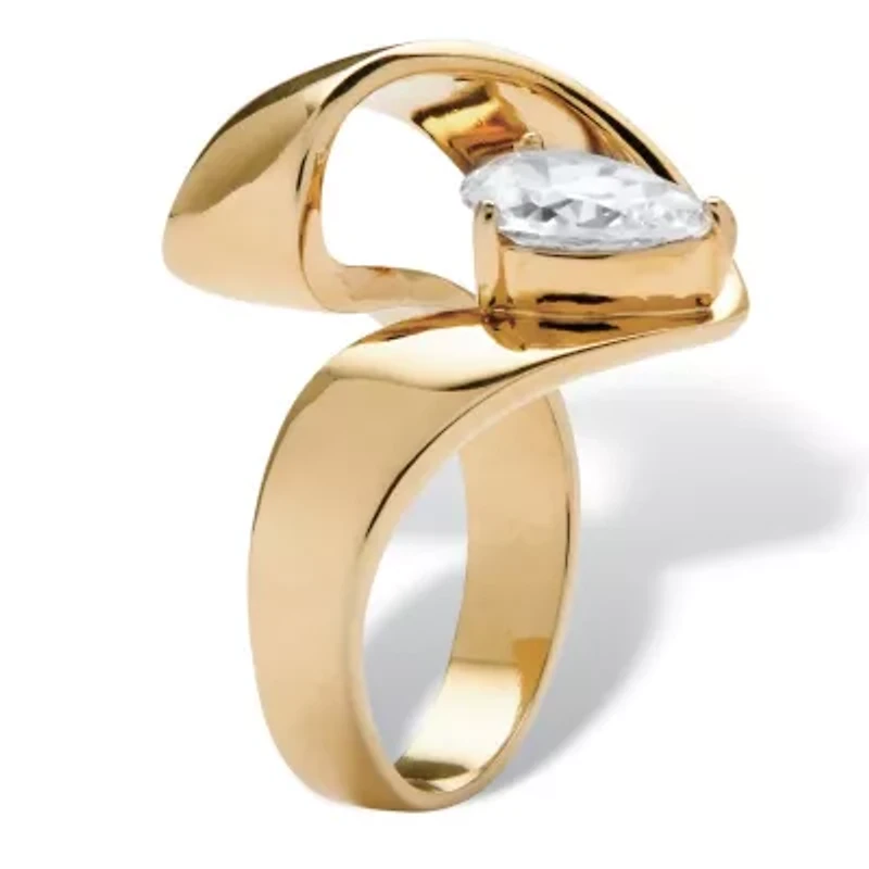1.80 TCW Pear-Cut Cubic Zirconia Nestled Ring Gold Ion-Plated