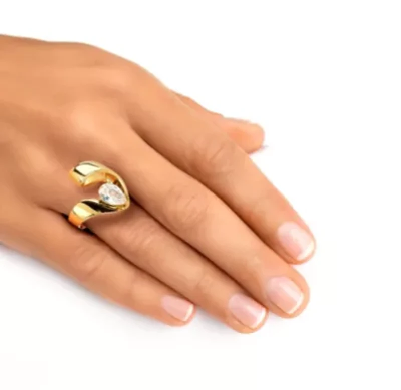 1.80 TCW Pear-Cut Cubic Zirconia Nestled Ring Gold Ion-Plated