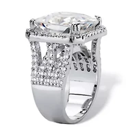 6.82 Cttw. Princess-Cut Silvertone Cubic Zirconia Halo Bridge Ring