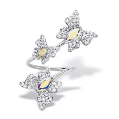 2.31 Cttw. Aurora Borealis Cubic Zirconia Platinum-Plated Butterfly Wrap Ring