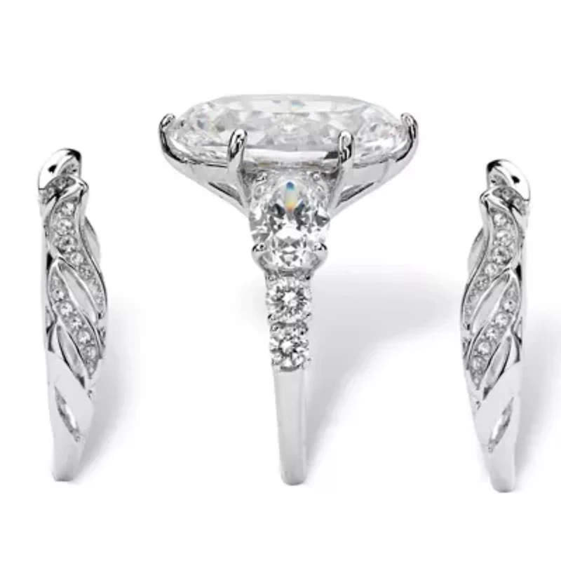 3 Piece 15.78 Oval-Cut Cubic Zirconia Bridal Ring Set Platinum Plated