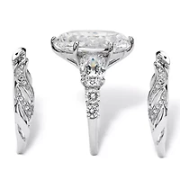 3 Piece 15.78 Oval-Cut Cubic Zirconia Bridal Ring Set Platinum Plated