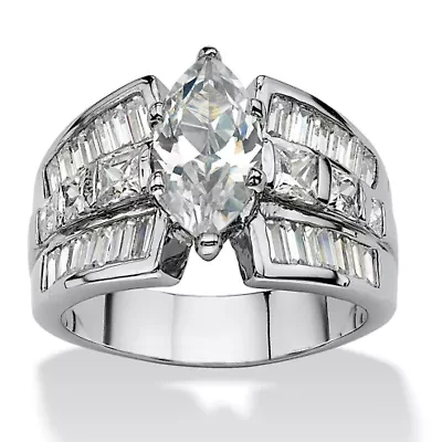 7.87 TCW Marquise-Cut Cubic Zirconia Platinum-Plated Engagement Anniversary Ring