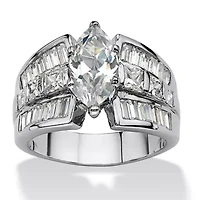7.87 TCW Marquise-Cut Cubic Zirconia Platinum-Plated Engagement Anniversary Ring