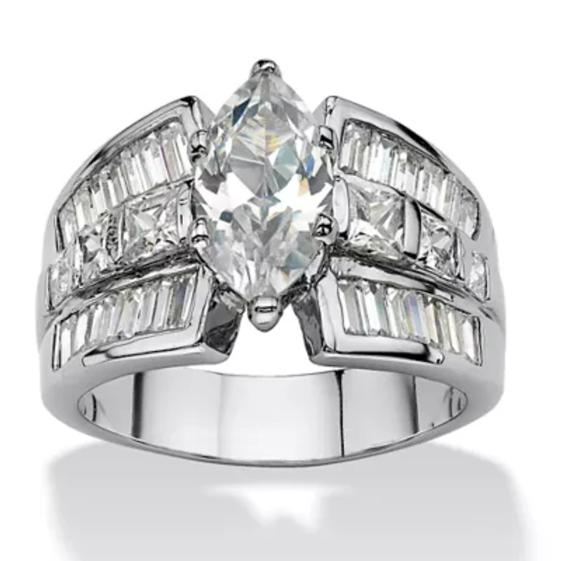 7.87 TCW Marquise-Cut Cubic Zirconia Platinum-Plated Engagement Anniversary Ring
