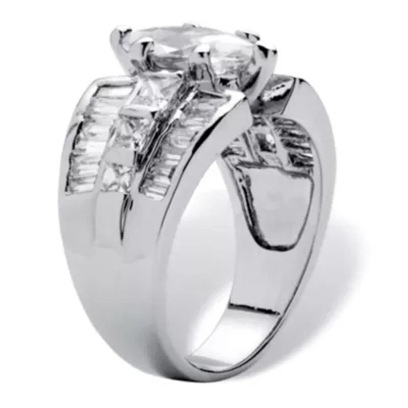 7.87 TCW Marquise-Cut Cubic Zirconia Platinum-Plated Engagement Anniversary Ring