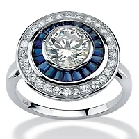 3.46 TCW Round CZ and Sapphire Circle Ring Platinum-plated Sterling Silver