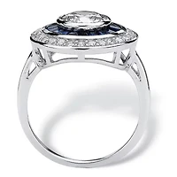 3.46 TCW Round CZ and Sapphire Circle Ring Platinum-plated Sterling Silver