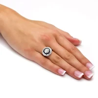 3.46 TCW Round CZ and Sapphire Circle Ring Platinum-plated Sterling Silver
