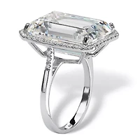 19.57 TCW Emerald-Cut Cubic Zirconia Platinum-plated Sterling Silver Halo Ring
