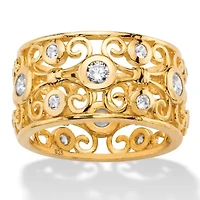 1 TCW Cubic Zirconia 18k Gold Plated .925 Sterling Silver Scroll Eternity Ring