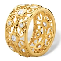 1 TCW Cubic Zirconia 18k Gold Plated .925 Sterling Silver Scroll Eternity Ring