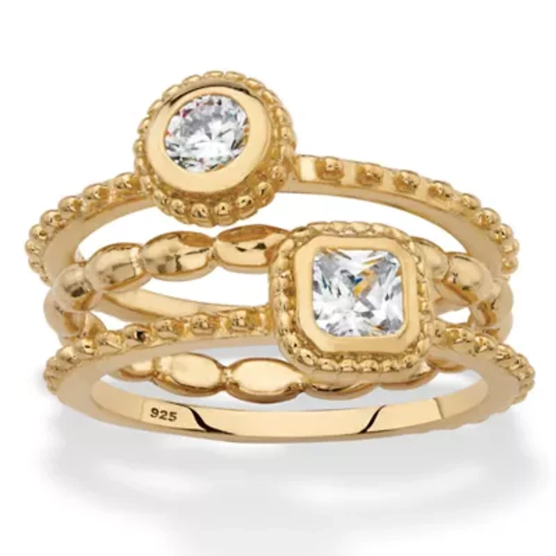 .62 TCW 18K Gold-plated Sterling Silver Stack 3 Piece Cubic Zirconia Ring Set