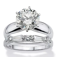 4.48 Cttw. 2-Piece Sterling Silver Round Cubic Zirconia Wedding Ring Set