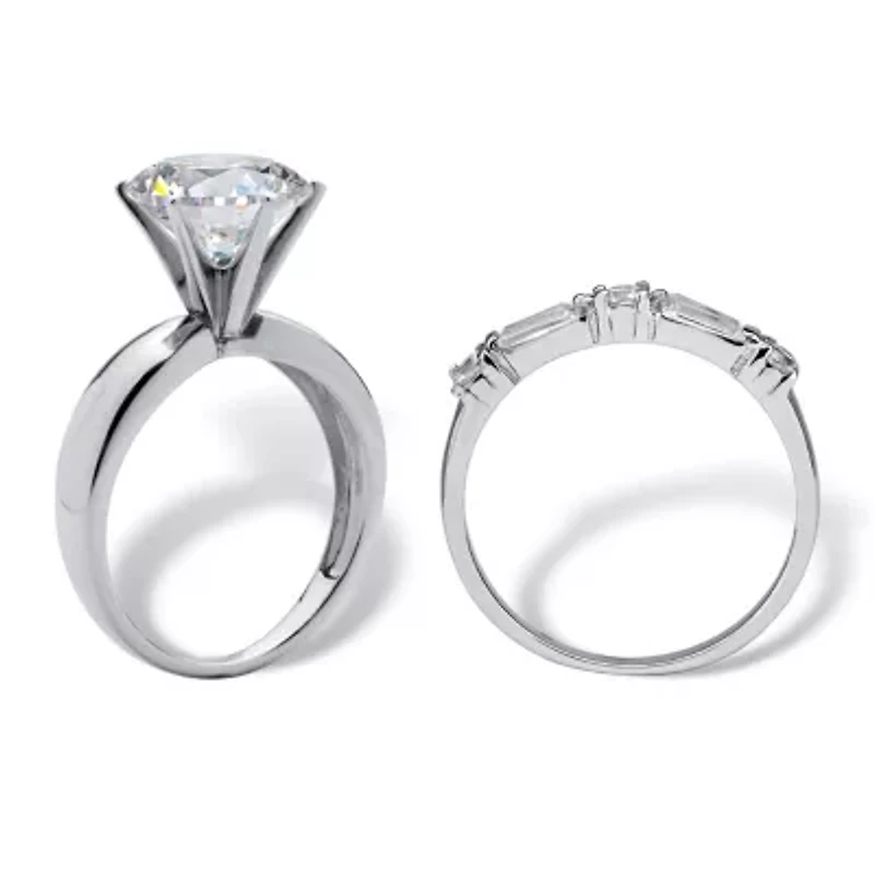4.48 Cttw. 2-Piece Sterling Silver Round Cubic Zirconia Wedding Ring Set
