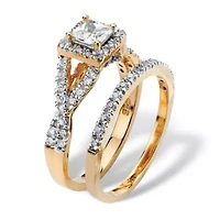 .97 TCW Princess-Cut CZ 2-Pc. Halo Bridal Set Gold-Plated Sterling Silver