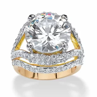 9.88 TCW Cubic Zirconia Gold-Plated Engagement Double Split-Shank Ring