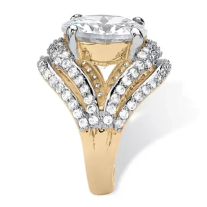 9.88 TCW Cubic Zirconia Gold-Plated Engagement Double Split-Shank Ring