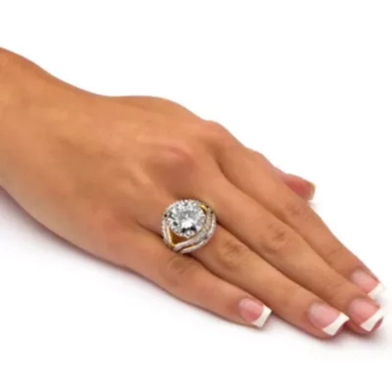 9.88 TCW Cubic Zirconia Gold-Plated Engagement Double Split-Shank Ring