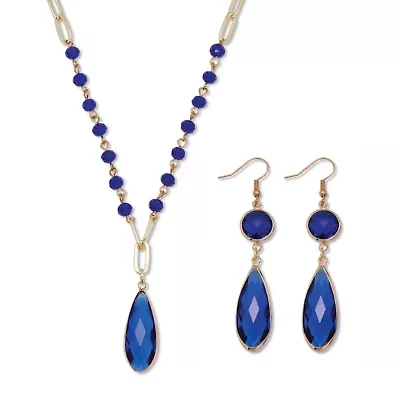 Blue Crystal Goldtone Vintage-Inspired Necklace and Earring Set